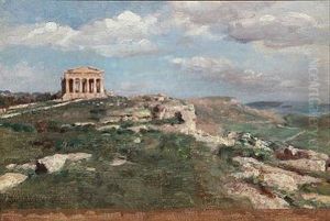 Siciliansk Landskab Med Et Graest Tempel. Girgenti