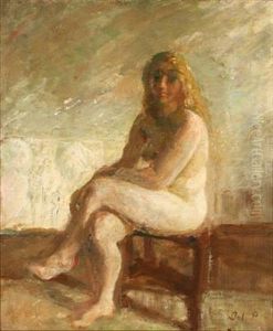 A Nude Female Model Sitting On A Chair by Julius Paulsen