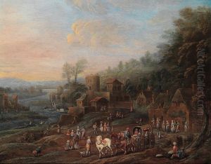 Ampio Paesaggio Fluviale Con Viaggiatori Su Di Un Sentiero by Maximilian Blommaerdt