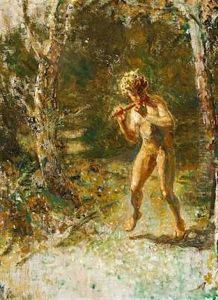 En Faun Med Flojte I Skoven
