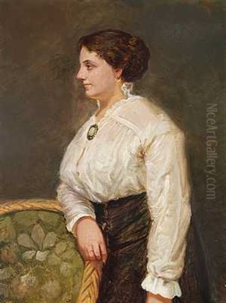 En Kvinde Med Broche Og Hvid Skjorte, Staende Ved En Kurvestol (kunstnerens Hustru Esther?) - view 1