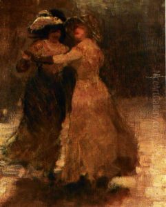 Parisisk Balscene Med To Dansende Damer, Antagelig Fra Bal-tabarin I Paris by Julius Paulsen