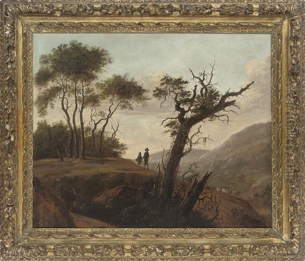 An Italianate Wooded Landscape With Travellers On A Track - view 1