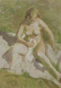 Siddende Kvindelig Nogenmodel by Julius Paulsen