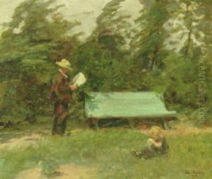 Laesende Mand Og Pige I Kunstnerens Have I Tibirke Laesende Mand Og Pige I Kunstnerens Have I Tibirke