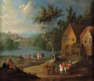 Hameau Anime Pres D'un Lac by Maximiliaan Blommaert