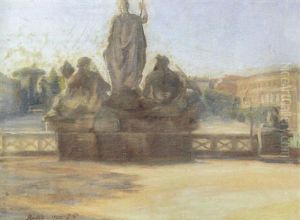 Parti Fra Rom Med Skulptur I Forgrunden Parti Fra Rom Med Skulptur I Forgrunden