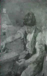 En Skomager I Sit Vaeksted by Julius Paulsen
