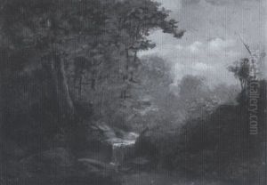 Bachlauf Mit Rehen Am Waldrand by Francis Petrus Paulus