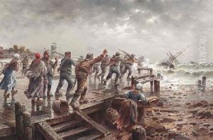 Schiffbruch Bei Sturmischem Wellengang Vor Der Mole by Francis Petrus Paulus