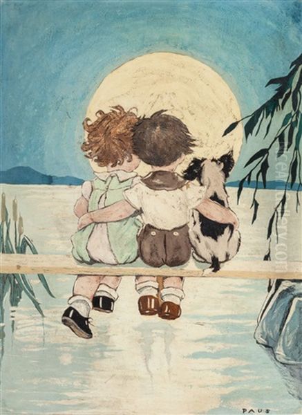 Two Children And Dog - view 1