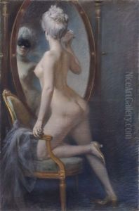 Female Nude In Front Of The Mirror by Clemens S. von Pausinger