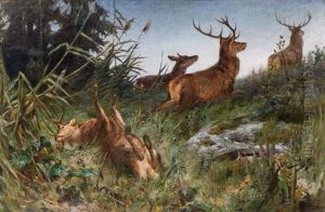Fleeing Deer by Franz Xaver von Pausinger
