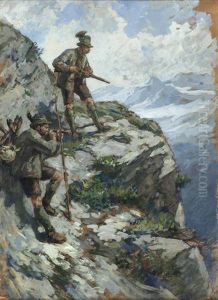 Kaiser Franz Josef Mit Begleiter Auf Der Jagd Im Hochgebirge by Franz Xaver von Pausinger