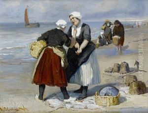 Fisherwomen Haggling On The Beach by Bernardus Johannes Blommers