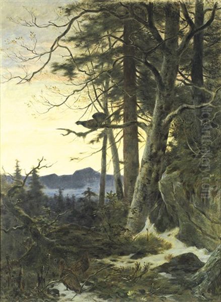 Waldlichtung Mit Rebhuhnern Und Auerhahn - view 1