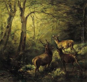 Rotwild Im Waldesinneren by Franz Xaver von Pausinger