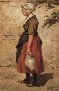 A Fisherwoman From Scheveningen by Bernardus Johannes Blommers