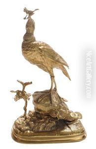 Figural Group Of A Shorebird Catching A Frog