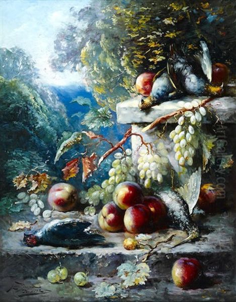 A Still Life Of Fruit And Dead Game On A Ledge - view 1
