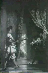 Der Ertappte Einbrecher Fliehtvor Der Palastwache by Ferdinand Wilhelm Pauwels