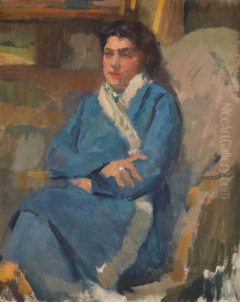 Portrait Of The Artist's Daughter In A Blue Dressing Gown - view 1