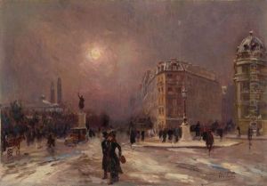Place D'lena A Paris En Hiver by Elie Anatole Pavil