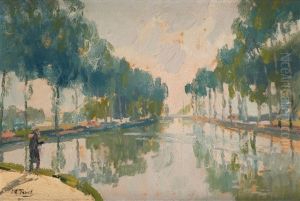 Pecheur Sur Le Canal De L"ourq by Elie Anatole Pavil
