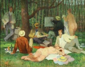 Study Of A Picnic In The Woods With Artists And Models by Elie Anatole Pavil