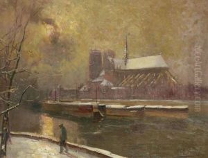 Paris, Coucher De Soleil Sur Notre-dame En Hiver by Elie Anatole Pavil