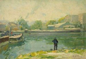 Pecheur En Bords De Marne Aux Environs De Lagny