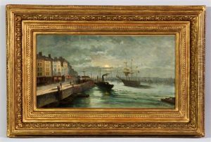 Moonlight On Port Scene by Elie Anatole Pavil