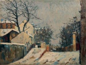 Rue De Montmartre Sous La Neige by Elie Anatole Pavil