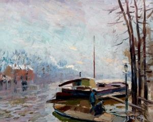 Pecheurs Et Remorqueur En Hiver