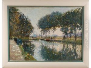 Pecheurs Au Bord Du Canal by Elie Anatole Pavil