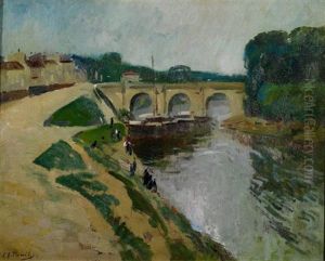 Flusslandschaft Mit Einer Brucke Flusslandschaft Mit Einer Brucke