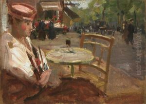 Elegante A La Terrasse D'un Cafe by Elie Anatole Pavil