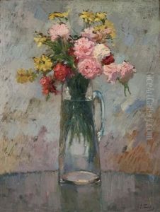 Flowers In A Glass Vase by Elie Anatole Pavil