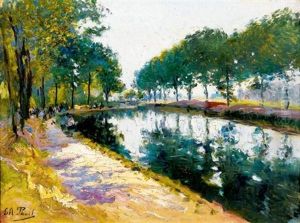 Pecheurs Au Bord Du Canal by Elie Anatole Pavil