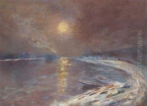 Barques Au Crepuscule by Elie Anatole Pavil