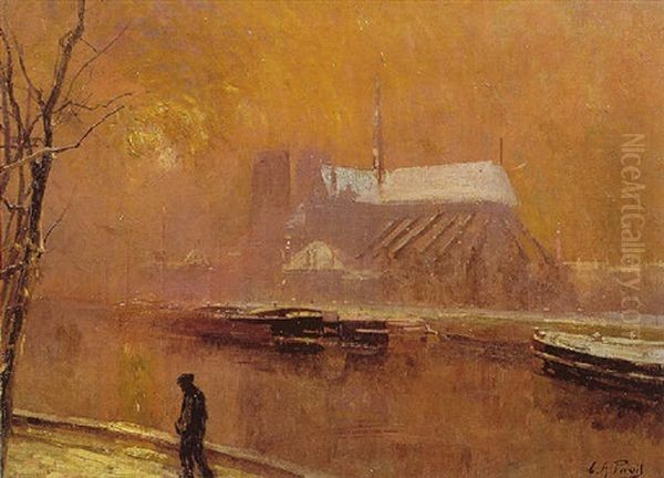 La Seine Et Notre Dame De Paris Sous La Neige - view 1