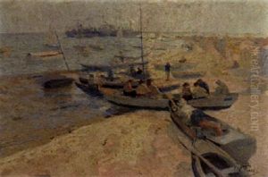 Fisherman On The Shore by Elie Anatole Pavil