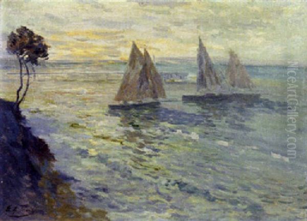 Sailboats Near A Rocky Cliff - view 1