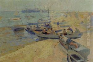 Fisherman At Rest On The Shore by Elie Anatole Pavil