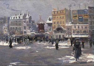 A Wintery Street Scene In Montmartre by Elie Anatole Pavil