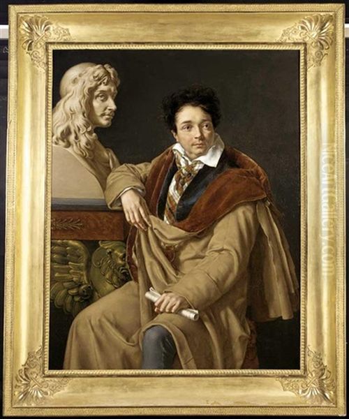 Portrait Of A Man (the Actor Armand-benoit Roussel?) With The A Bust Of Moliere In The Background - view 1