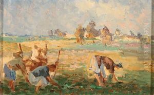 Village Landscape; Landscape With Women Working In The Field; A Displaced Person Camp; Lakeside View; Fall Landscape; Back From The Harvest; Soldiers On Horseback; Portrait Of Woman (group Of 11 Works)