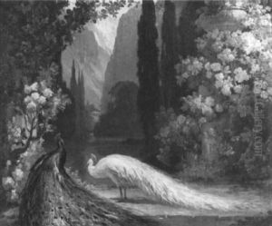 Peacock And Hen Before An Expansive Landscape