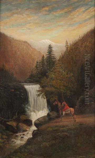 Indian Rider Near A Waterfall - view 1