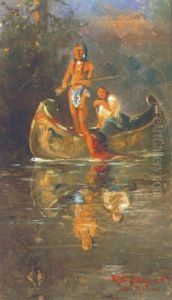 Indians In Canoe by Edgar Samuel Paxson